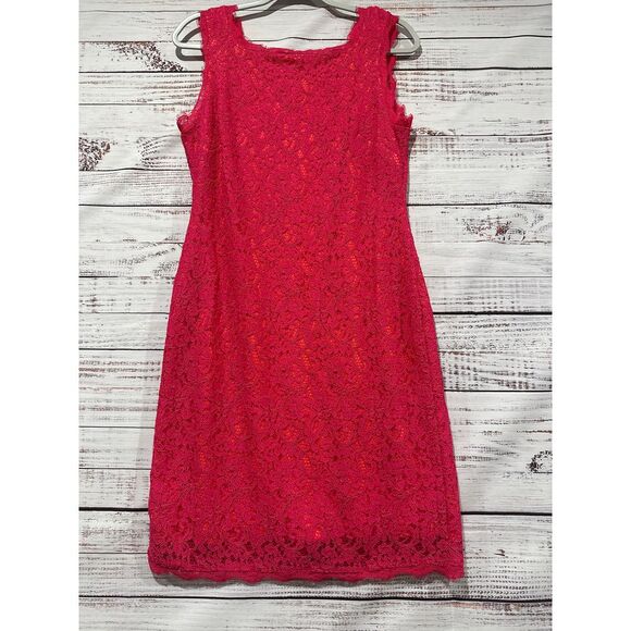NWT Adrianna Papell Fushia‎ Sleeveless Lace Dress Size 10M - Picture 1 of 6